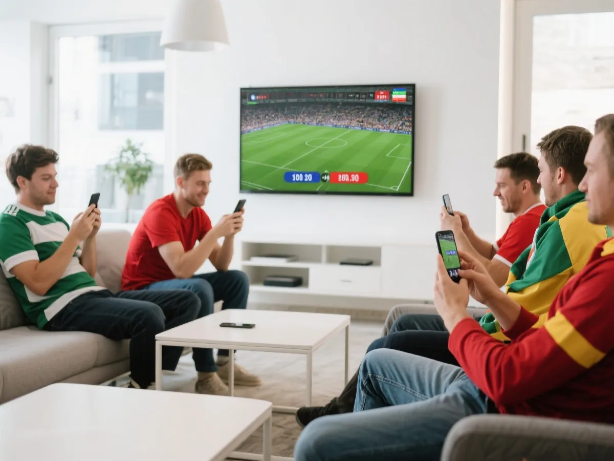 球迷在手機上查看即時比分示意圖